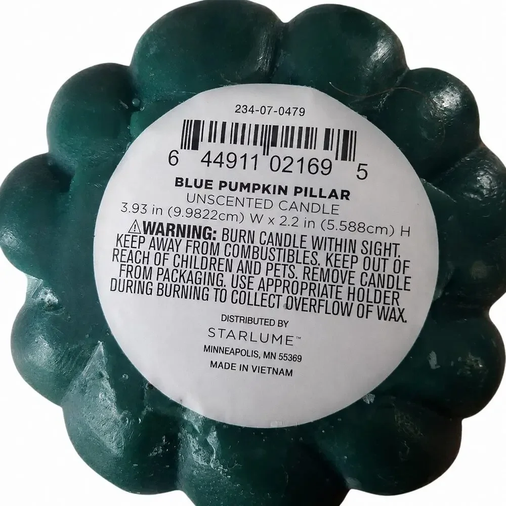 Blue Pumpkin Pillar Candle Unscented Halloween Fall Harvest Decor New